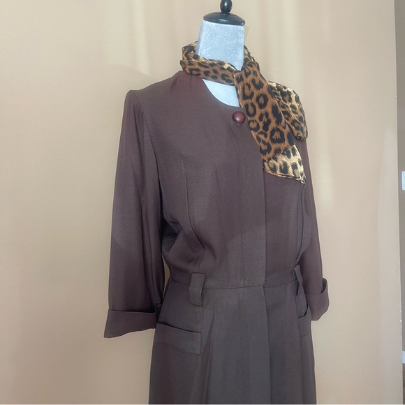 Studio 1 Y2K Vintage Brown Dress with Leopard-Print Scarf size 12 - Picture 5 of 14